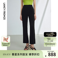 朗姿法式直筒微喇设计感气质高级感显瘦裤子2024年夏裤子女 黑色 M