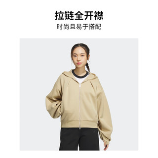 adidas简约宽松连帽夹克外套女装春季阿迪达斯轻运动 浅卡其/金属银 A/XS