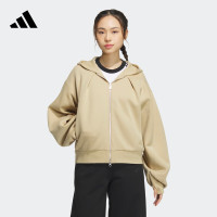 adidas简约宽松连帽夹克外套女装春季阿迪达斯轻运动 浅卡其/金属银 A/XL