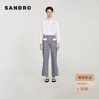 SANDRO2024早春新款女装时尚休闲高腰竖条纹直筒长裤SFPJE00602 D251/蓝色