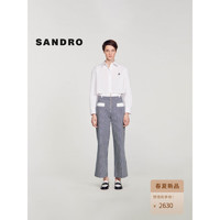 SANDRO2024早春女装时尚休闲高腰竖条纹直筒长裤SFPJE00602 D251/蓝色 38