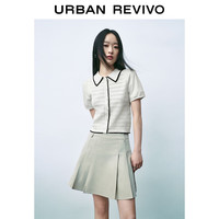 UR2024夏季女装甜美少女感撞色拼接短袖针织衫UWU940105 象牙白 S