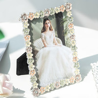 QIYU 栖域 相框摆台6寸7寸金属高档彩绘白色创意少女个性婚纱照片框五瓣花