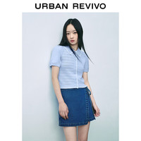 UR2024夏季女装甜美少女感撞色拼接短袖针织衫UWU940105 浅蓝 XS