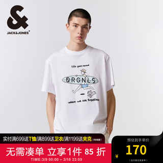 杰克·琼斯（JACK&JONES）男装短袖男潮流宽松趣味印花圆领T恤男纯棉百搭舒适柔软夏天衣服 A06本白色 常规 A06本白色 165/88A/XS