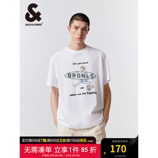 杰克·琼斯（JACK&JONES）男装短袖男潮流宽松趣味印花圆领T恤男纯棉百搭舒适柔软夏天衣服 A06本白色 常规 A06本白色 175/96A/M