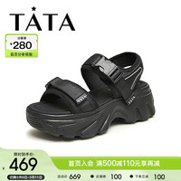 TATA 他她 2024夏时尚简约休闲女士凉鞋WL701BL4 黑色 37