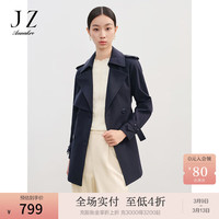 玖姿·安娜蔻简约复古双排扣流行薄款中长款风衣2024春季 丈青 L