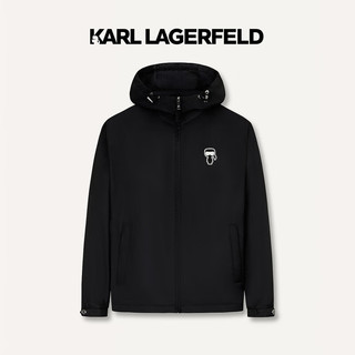 Karl Lagerfeld卡尔拉格斐轻奢老佛爷男装2024春款刺绣LOGO连帽休闲 夹克外套 黑色 54