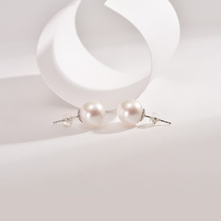 京润珍珠 初思耳钉女18K金10-11mm3A白色圆形淡水珍珠耳钉基础款