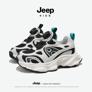 Jeep儿童鞋男童网面运动鞋2024春季中大童女童防滑软底老爹鞋 黑绿 34码 鞋内长约22.0cm