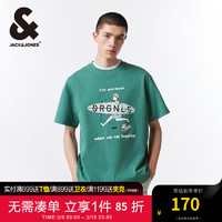 杰克·琼斯（JACK&JONES）男装短袖男潮流宽松趣味印花圆领T恤男纯棉百搭舒适柔软夏天衣服 E55海藻绿 常规 E55海藻绿 185/104A/XL