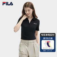 FILA斐乐女子短袖POLO衫2024年夏季修身运动休闲上衣 正黑色-BK 175/92A/XL