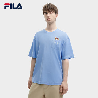 FILA 斐乐男士短袖T恤2024夏季时尚宽松复古圆领针织衫潮 云山蓝-BU 170/92A/M