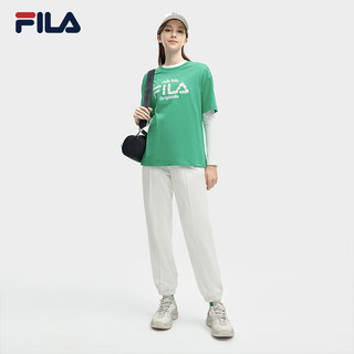 FILA 斐乐女子针织短袖衫2024春休闲宽松撞色LOGO纯棉T恤 西瓜皮绿-GN 165/84A/M