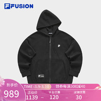 FILA FUSION斐乐潮牌针织连帽外套男2024春时尚简约宽松上衣 正黑色-BK 160/84A/XS