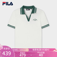 FILA 斐乐女子针织短袖POLO衫2024夏季时尚休闲撞色上衣 云菇白-WT 155/76A/XS