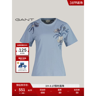 GANT 甘特 2024春季女士时尚印花圆领短袖T恤4200872 474淡蓝色 M