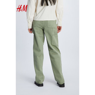 H&M2024春季女装牛仔裤户外工装时尚休闲牛仔工装裤1226841 浅绿色 170/84A 44