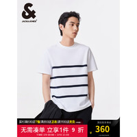 杰克·琼斯（JACK&JONES）春夏男士法斗狗图案刺绣装饰条纹休闲时尚短袖T恤男224201047 A06 雪白 常规 A06 雪白 170/92A/S