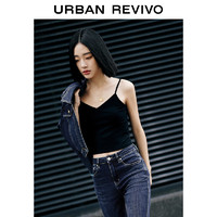 URBAN REVIVO UR2024春季女装时髦内搭打底细肩带弹力吊带背心UWB440008 正黑 M