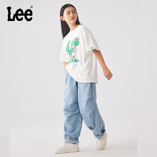 Lee童装短袖2024夏季男童女童休闲简约舒适儿童半袖t恤上衣 白色 140cm