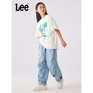 Lee童装短袖2024夏季男童女童休闲简约舒适儿童半袖t恤上衣 白色 160cm