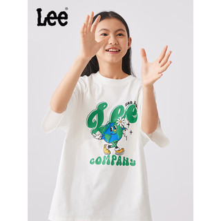 Lee童装短袖2024夏季男童女童休闲简约舒适儿童半袖t恤上衣 白色 120cm