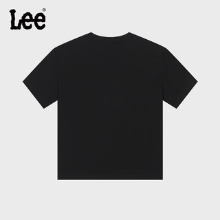 Lee童装短袖2024夏季男童女童休闲简约舒适儿童半袖t恤上衣 黑色 160cm