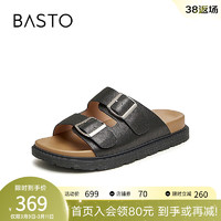 百思图（BASTO）2024夏季简约休闲居家外穿一字拖平底女拖鞋Y4226BT4 黑色 34