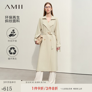 AMII2024春环保再生双排扣风衣女配腰带高开叉长款12451032 苔藓绿 155/80A/S