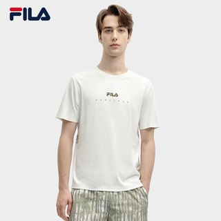 FILA 斐乐男子针织短袖衫2024春复古骑行主题舒适T恤 云菇白-WT 190/108A/XXXL