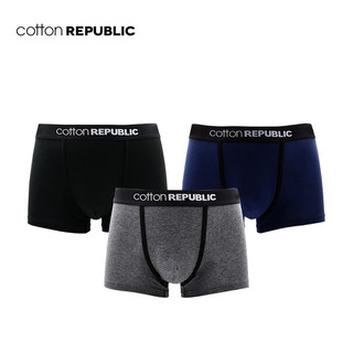 COTTON REPUBLIC/微型窗科技干爽内裤平角3条装男士内裤01123823 黑/中灰/宝蓝 M(170/90)