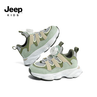 Jeep吉普童鞋女童2024春秋季老爹鞋子男童儿童旋钮扣男宝宝运动鞋 绿色 22码 鞋内长约14.7cm