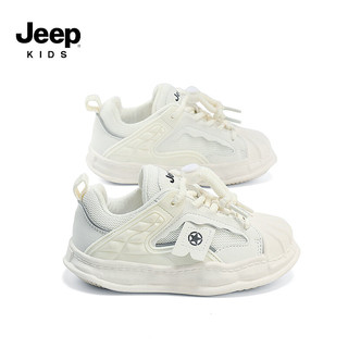 Jeep吉普男童运动鞋春季轻便软底防滑女童跑鞋2024儿童休闲老爹鞋 雪球白 37码 鞋内长约23.1cm