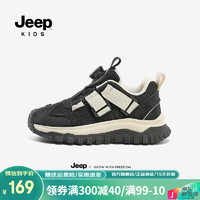 Jeep儿童运动鞋春秋款2024春款软底网面透气男童鞋子童鞋女童 黑色 30码 鞋内长约19.2cm