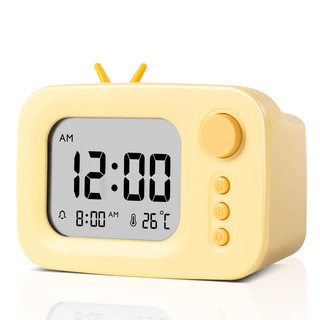 得力（deli）可爱卡通造型闹钟 温度计 小孩开学季 黄色 LE104  潮萌闹钟（温度显示）-黄色
