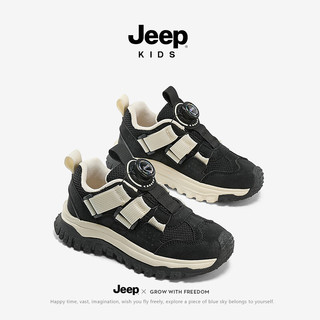 Jeep儿童运动鞋春秋款2024春款软底网面透气男童鞋子童鞋女童 黑色 34码 鞋内长约21.9cm