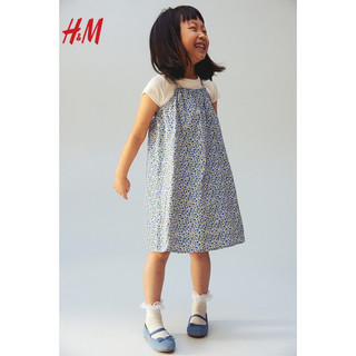 H&M2024春季童装女童裙装梭织A字松紧带棉质连衣裙1026731 奶油色/樱桃 120/60