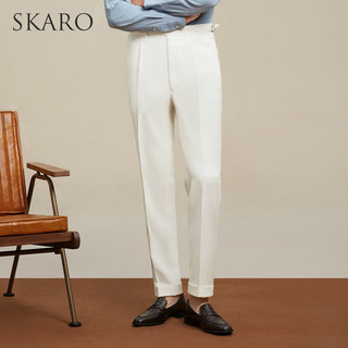 SKARO【高腰显腿长】 男士巴黎扣正装西裤商务加厚羊毛白色西装裤 白色SKD1011 44