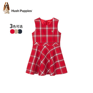 暇步士（Hush Puppies）童装儿童女大童秋季马甲裙简约圆领优雅时尚 珊瑚红 150cm