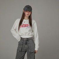 CHUU卡通萌龙字母印花T恤女2024春季学院风长袖圆领短款上衣 白色 均码