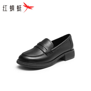 红蜻蜓鞋23冬季乐福鞋中老年人防滑豆豆单鞋 WTB43660黑色39