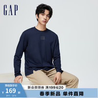 Gap 盖璞 男装春季2024新款LOGO纯棉宽松长袖T恤885504运动休闲上衣 海军蓝