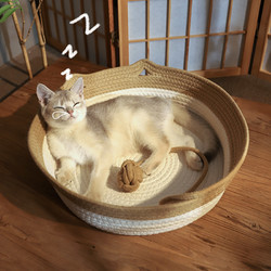 Hoopet 猫窝藤编四季通用夏季编织猫床垫子睡觉用宠物用品夏天幼猫猫咪窝