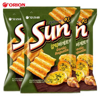 好丽友SUN太阳玉米片 玉米脆片大波浪薯片 儿童膨化食品 休闲零食小吃 蒜香味 80g*3袋