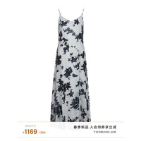 ochirly欧时力 丝绒烧花印花吊带连衣裙女2024早春长裙法式 白底黑 XL