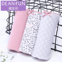 蝶安芬（Deanfun）棉质女式内裤女印花田园风中腰型女士内裤3条礼盒装 XL