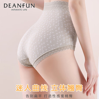 蝶安芬（Deanfun）女式内裤女印花蕾丝高腰性感收腹女士内裤无痕大码4条礼盒装 XL XL（120~150斤）