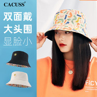 CACUSS 帽子男女渔夫帽遮阳帽女贪吃蛇趣味双面可戴黑色中号